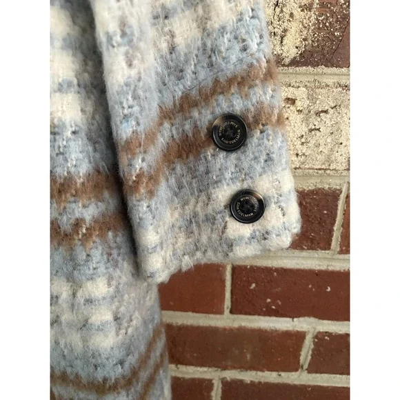 Sam Edelman Coat Womens 8 Blue Brown Plaid Double Breasted Fuzzy Long Winter - Picture 4 of 8